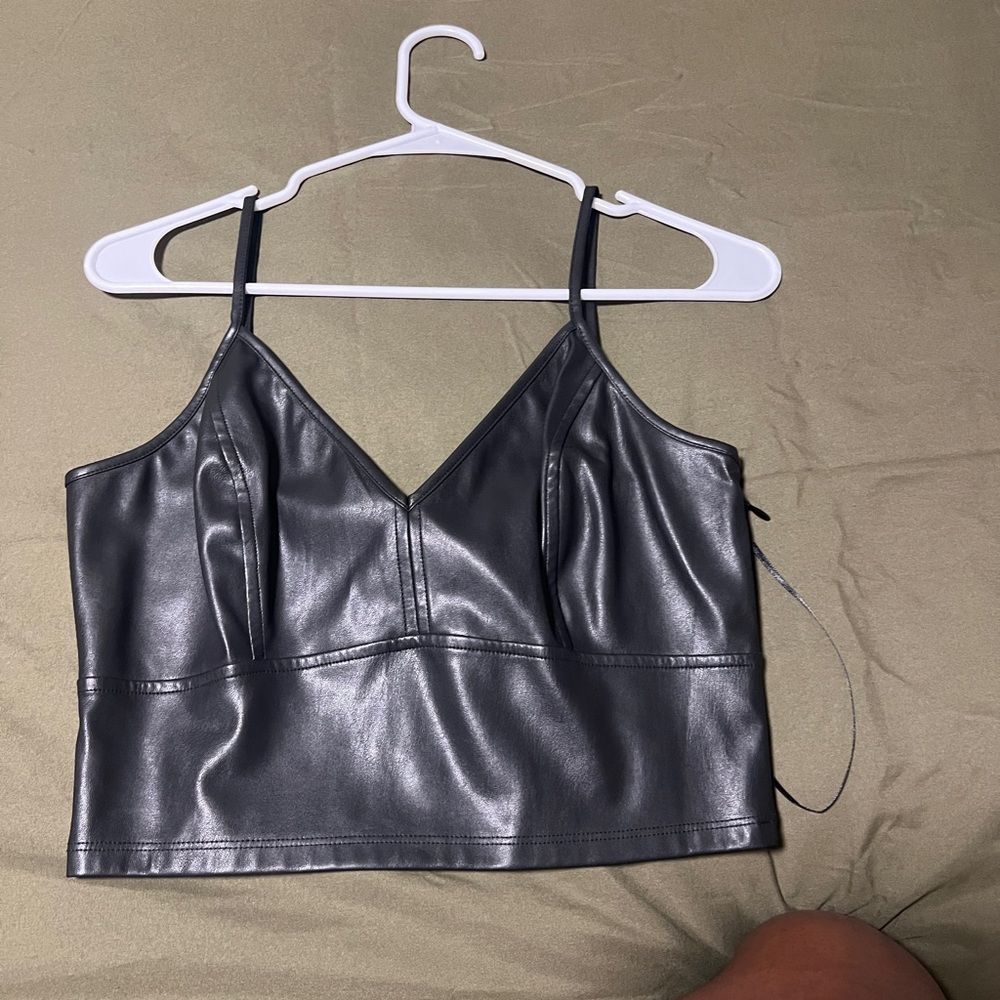 Black leather crop top